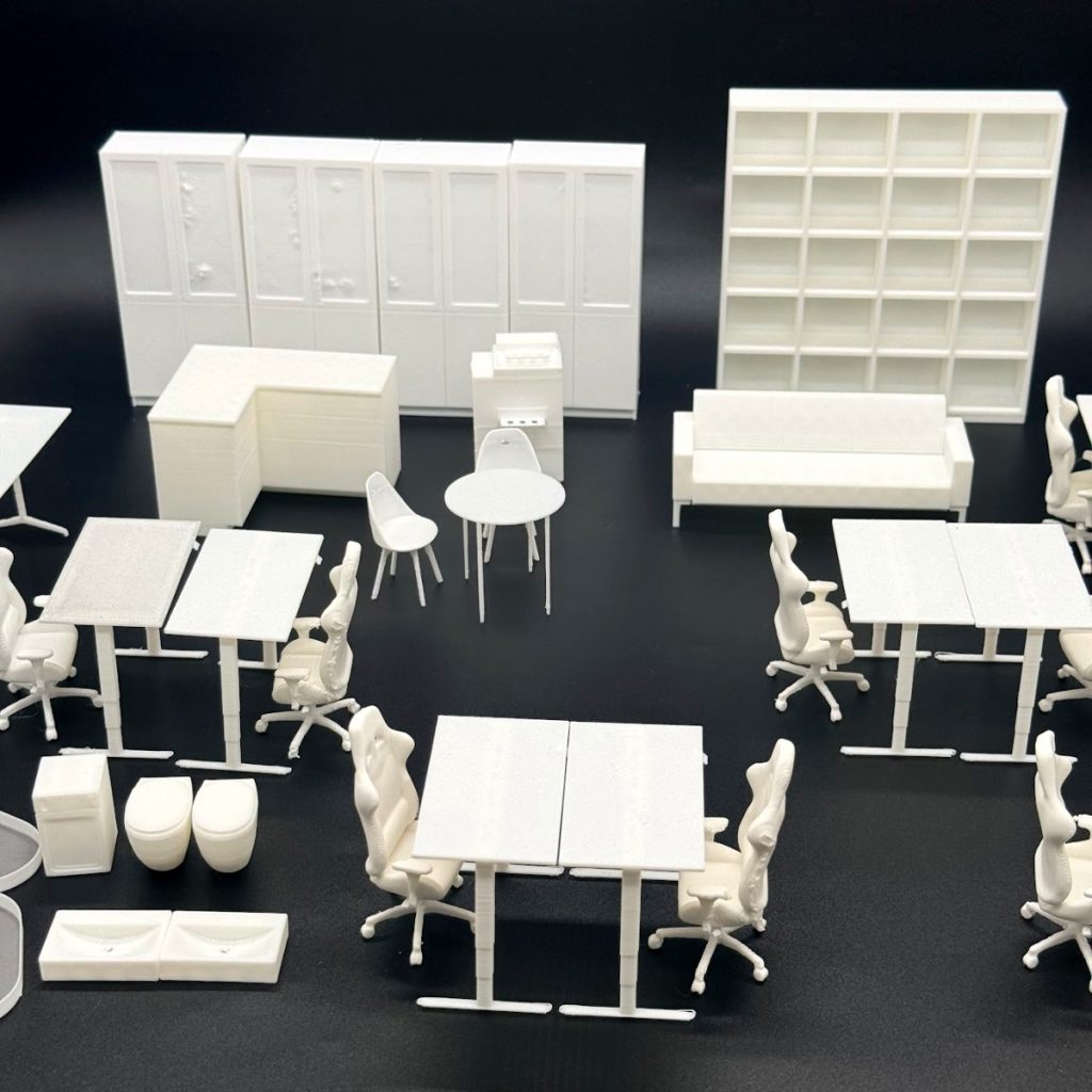 3D printed furniture miniatures for an interior model